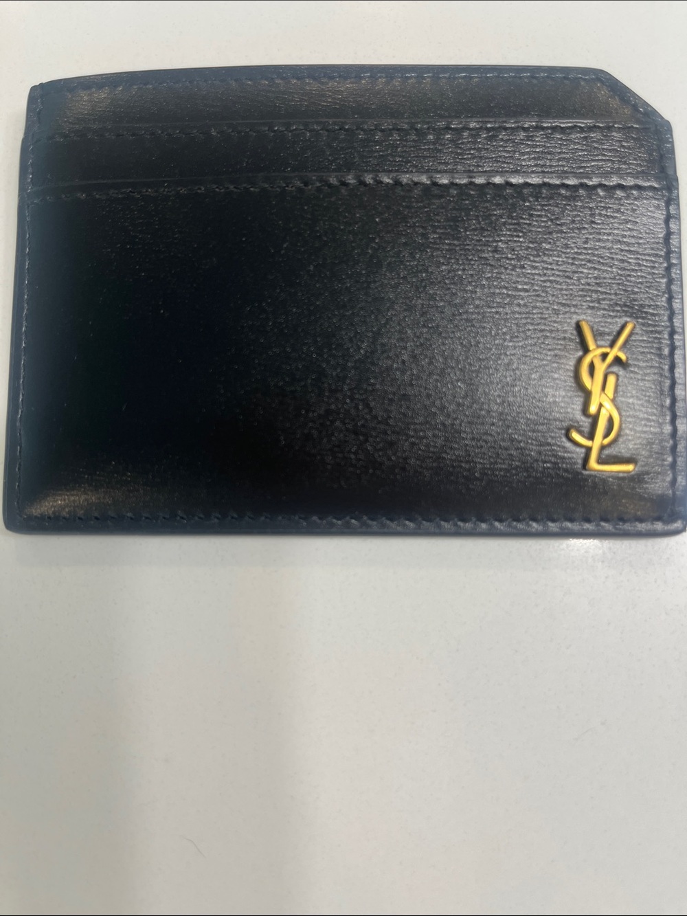 Yves Saint Laurent Black Leather Card & Key Sleeve with Gold YSL Emblem